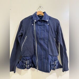 SACAI LUCK Navy Lightweight Zip-Front Shirt Jacket with Buckle Detail